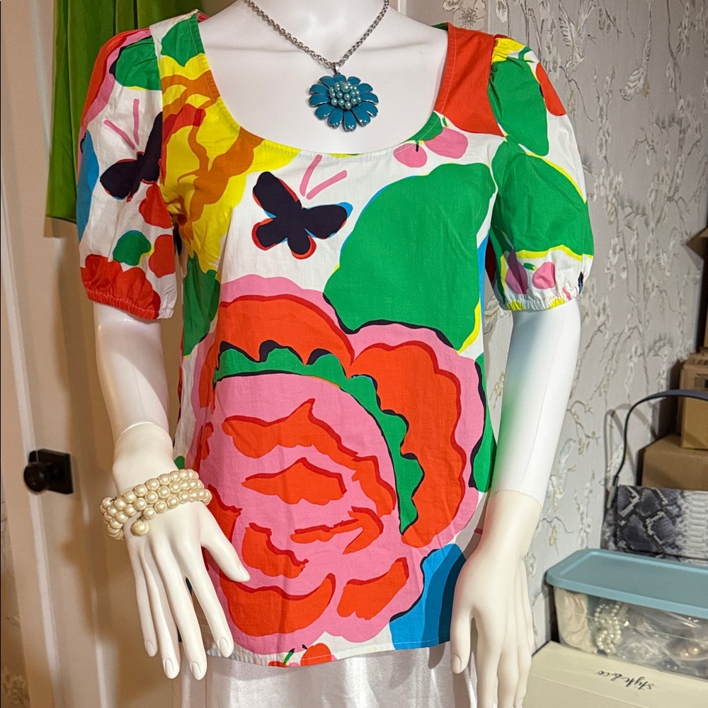 J. Crew Multicolor Floral Puff Sleeve Blouse